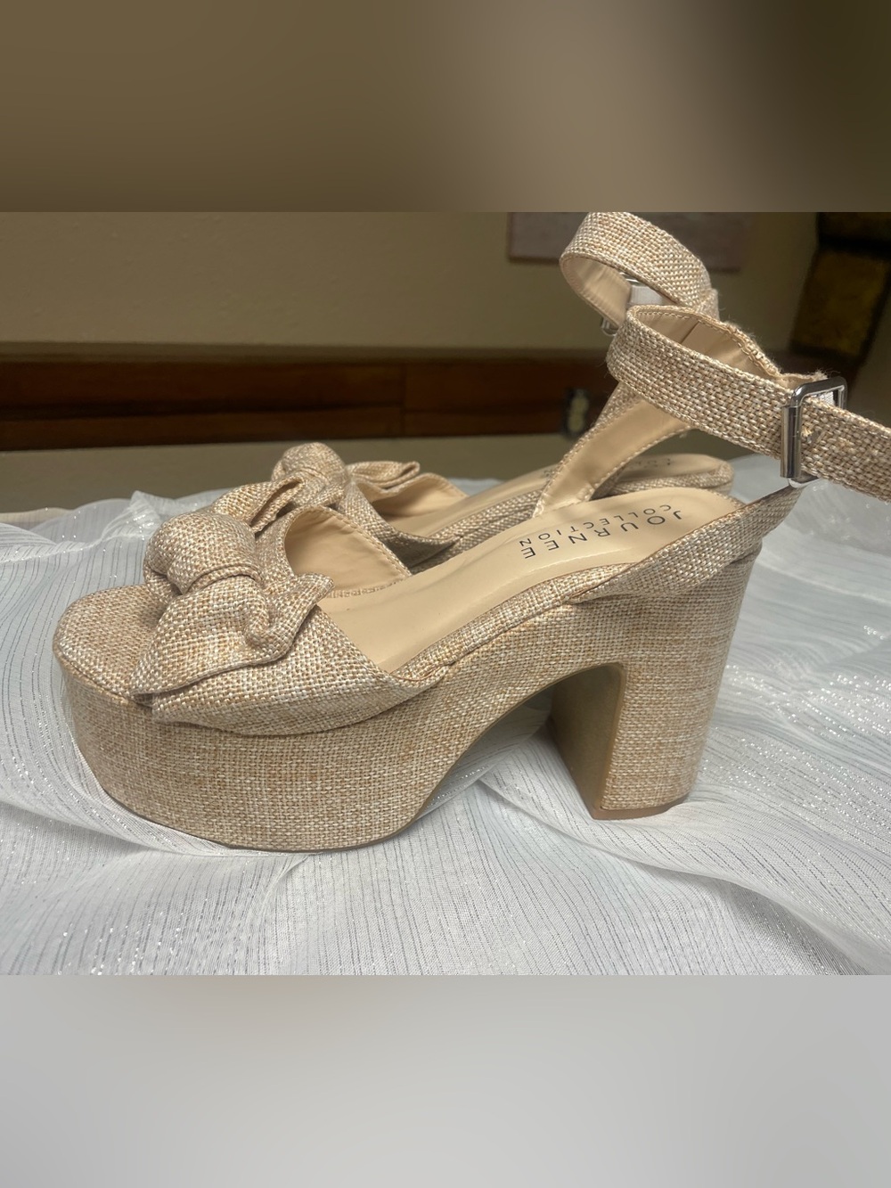 Journee Collection Neutral Linen-Look Platform Sandals